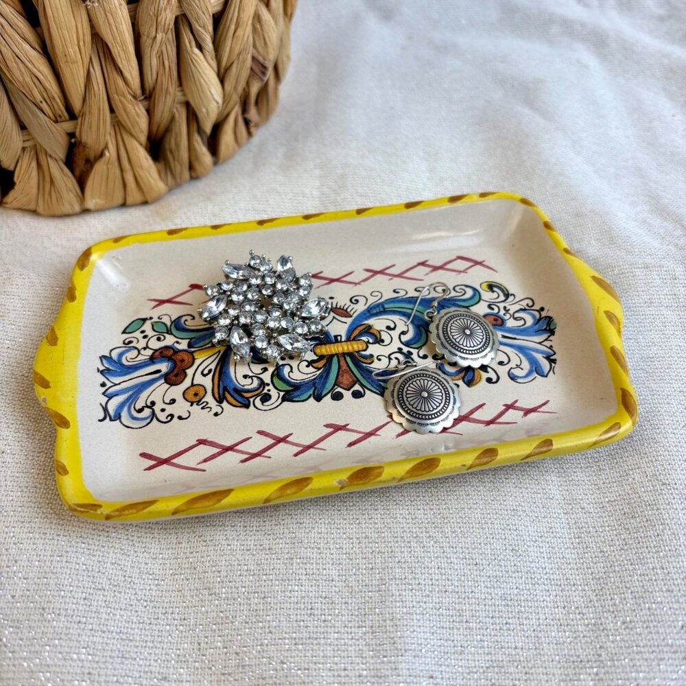 Meridiana‎ Ceramiche Hand-Painted Italian Rectangular Vanity Tray 6”x4” Trinket